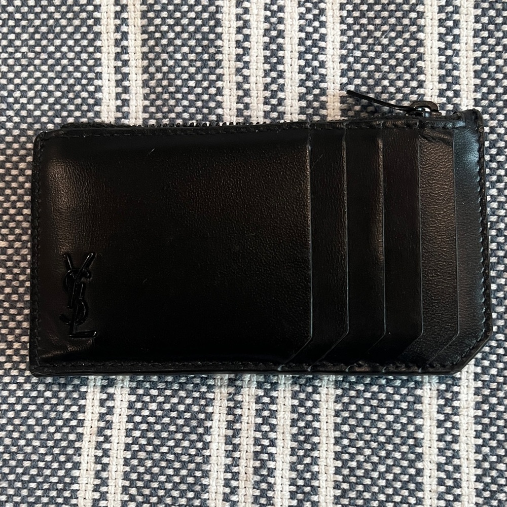 Yves Saint Laurent Black Leather 5 Slot Card Holder Black Leather 💯 Authentic